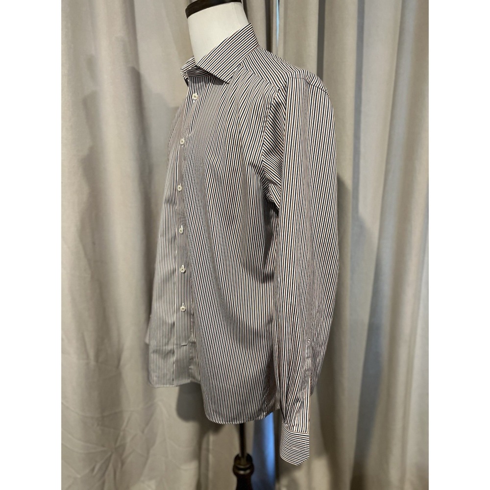 Erin Men's Striped Dress Shirt Size 16.5x42 Blue And Burnt Orange - Picture 2 of 6